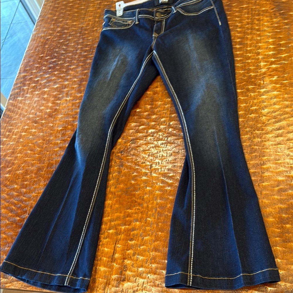 Rewash Blue Flare Wide Leg Jeans with Vintage Look